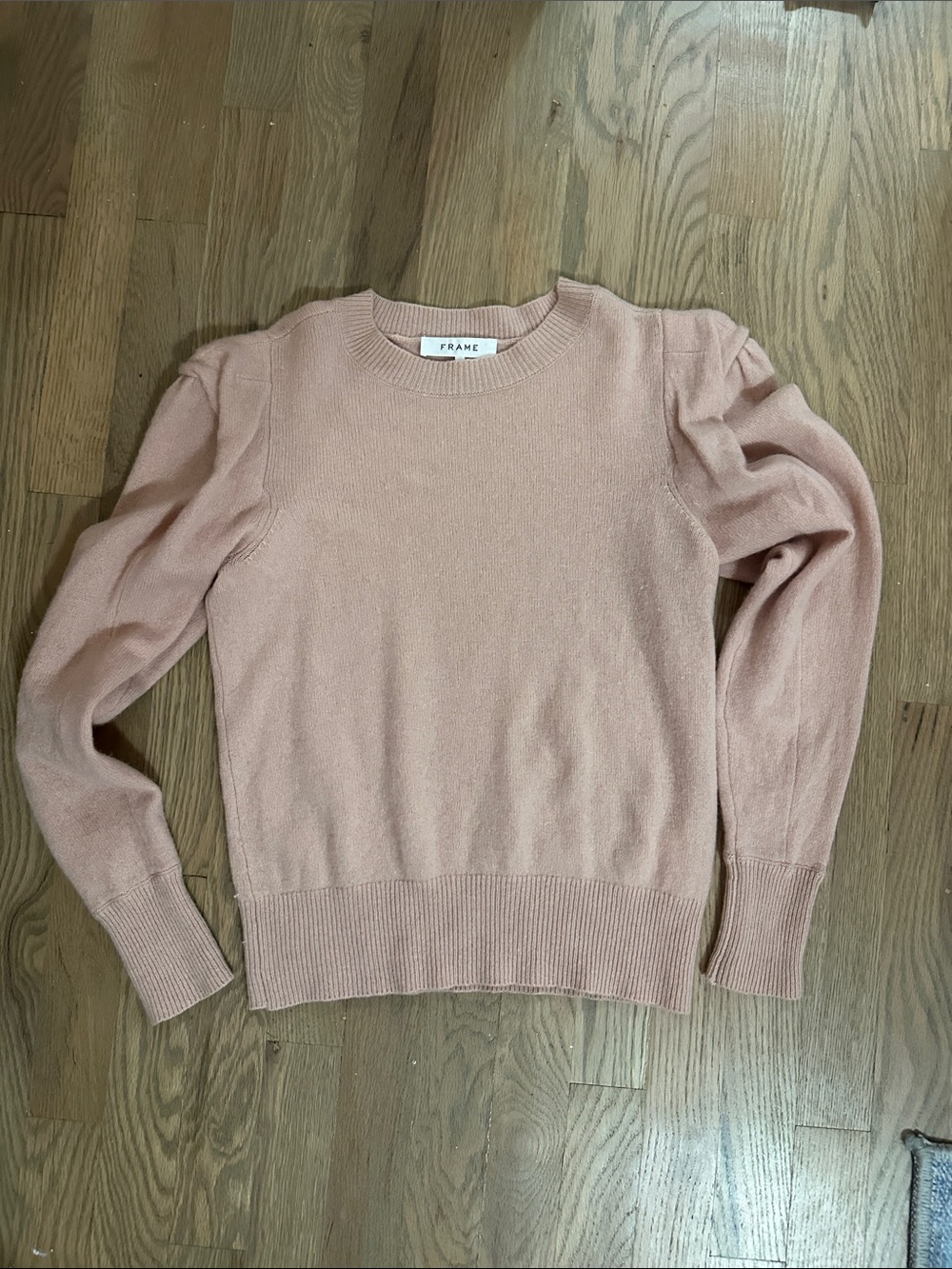 Cashmere Frame Light Pink Crewneck Puff-Sleeve Sweater
